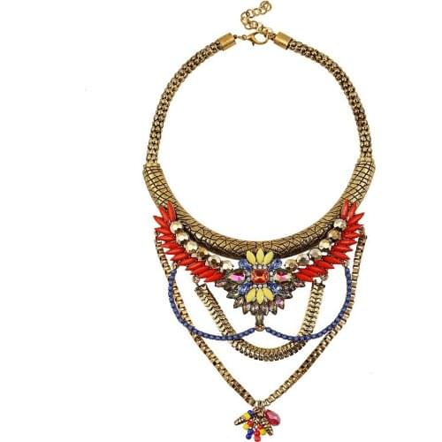 Vintage Bib Choker Necklace Women Multicolor Resin Pendant Snake Chain Maxi Collar Statement Jewelry Fashion Accessories