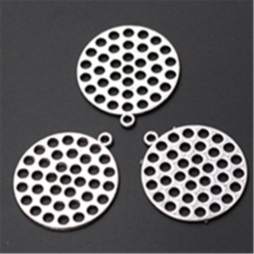 WKOUD 10pcs Silver Color Hollow Perforated round tablets Charm Alloy Pendant For Earrings Necklace DIY Jewellery making A810