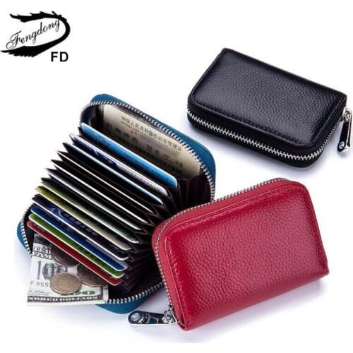 Fengdong anti rfid short wallet for credit cards women genuine leather small wallet id card holder mini card bag leather purse