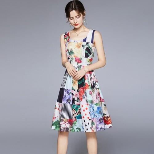 Fashion Summer Dress Womens Sleeveless O Neck Casual Tank Bohemian Floral Print Holiday Elegnat Slim Midi Vestidos k7031