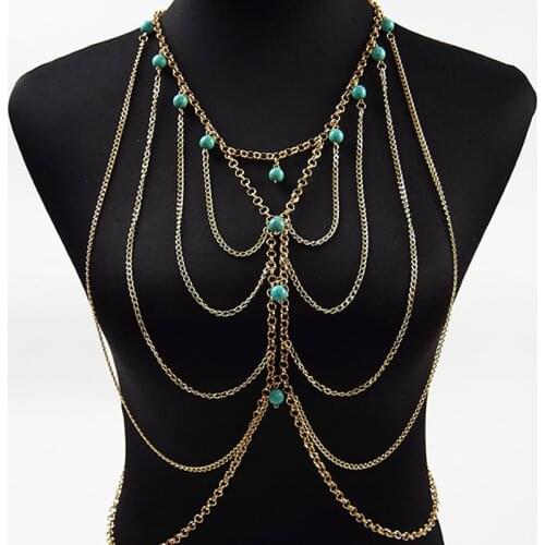 Sexy Waist Chain Body Jewelry Bikini Bra Fashion for Women Beads Punk Summer Beach Harness Necklaces Boho Luxury Sweater Chain