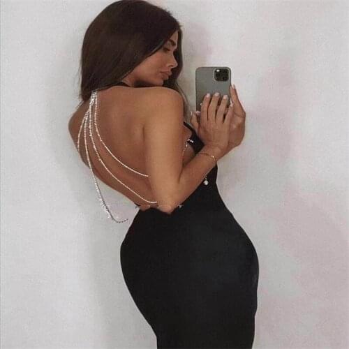 Summer Dresses For Women 2021 Elegant Evening Party Dress Ladies Sexy Backless Rhinstone Halter Mid Calf Celebrity Bandage Dress