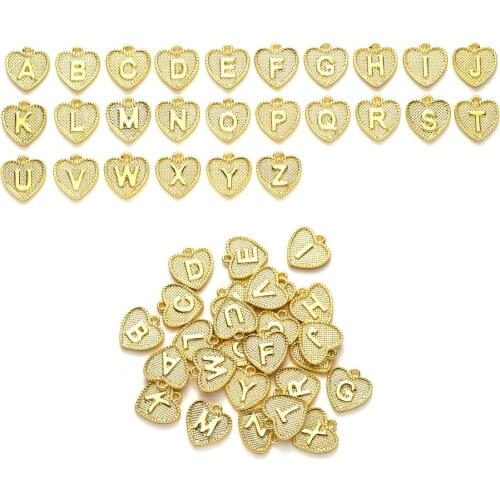 Gold Plat A-Z DIY 26 English Letters Pendants Wholesale Fashion Jewelry Accessories Female Heart Charms for Jewelry Making Bulk
