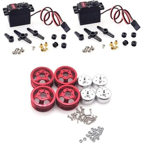 1set Metal Wheel Rim Kit Wheel Hub for WPL B1 B-1 B14 B-14 & 2Pcs M0200 20G Analog Gear Servo for 1/16 1/14 1/12 ZD
