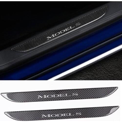 1Set Car Styling Front Door Sill Scuff Plate Carbon Fiber Protector Cover for 2016-2018 Tesla Model S Accessories