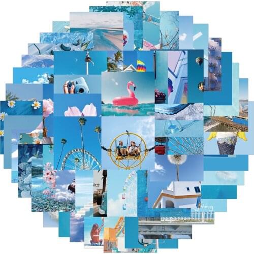10/30/62pcs Ins Blue Landscape Stickers Aesthetic DIY Motorcycle Phone Skateboard Notebook Suitcase Waterproof Sticker Kids Toys