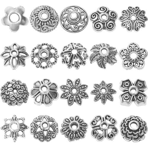 100pcs/Lot Flower Bead Caps For Jewelry Making Finding Pendant Base Tibetan Antique Silver Color DIY Accessories Wholesale Alloy