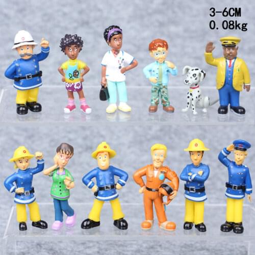 12PCS Cartoon Fireman Sam Figurines Toys 3-6cm 1 Set PVC Dolls Toy Elvis Norman Kid Gift 3-6cm Dog Kids Toy Miniature Collection