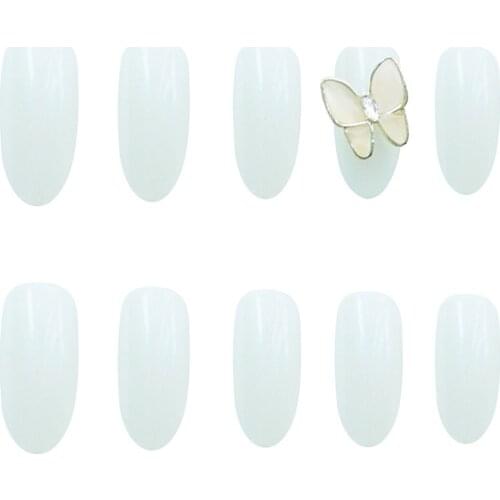 24pcs White Blu-Ray Kingdee Wear Long Paragraph Fashion Manicure Patch False Nails Save Time Wearable Nail Patch NE