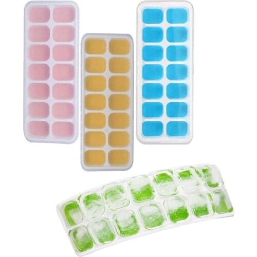 4 Pcs Ice Square Tray,Silicone 14 Grid Ice Square Mold with Lid, Stackable,for Whiskey Cocktails Fruit Baby Food Chill