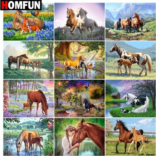 HOMFUN 5d Diamond Painting Full Square/Round "Horse Prairie girl" Picture Of Rhinestone DIY Diamond Embroidery Home Decor