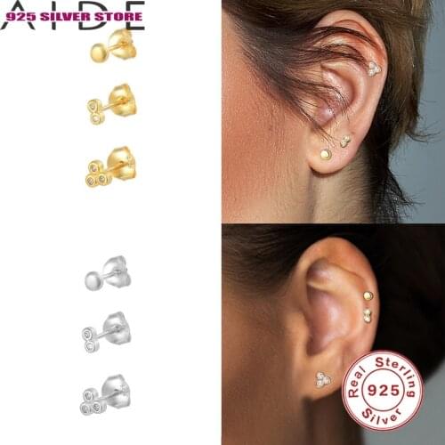 Aide Mini Stud Earrings Set 925 Sterling Silver Tiny CZ Crystal Piercing Earrings For Women Boucle oreille femme Fine Jewelry