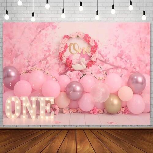 Avezano 1st Birthday Party Backdrop Pink Balloon Flower Girl Photocall Photo Photography Background Studio Photozone Decor Props