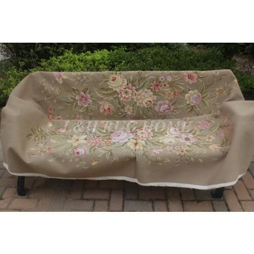 Free Shipping French Aubusson hand woven sofa and chair cover set 1:4 with arms wool and silk aubusson sofa set sand color