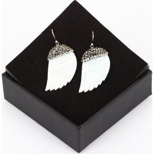Bohemian Wing Shape Charms Dangle Earrings Fashion Shell with Rhinestone Statement Drop Earring Jewelry for Women