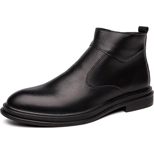 Fashion Black Men Chelsea Boots Leather Spring Autumn Vintage Style High Top Zipper Ankle Boots for Men Size 38-44 Botas Hombre