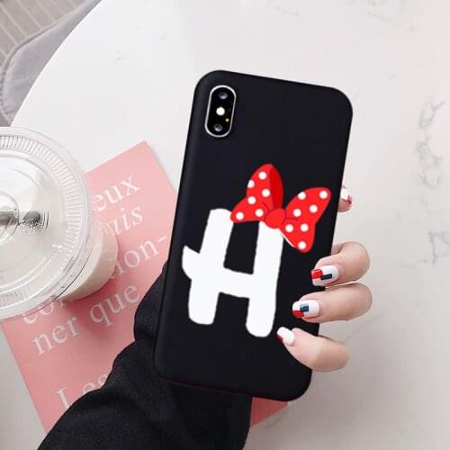 JAMULAR Cute Bow Letter A B Couple Case For iPhone X 11 Pro XS MAX XR 7 6 6s 8 Plus Funny Soft Black Silicone Phone Cover Fundas