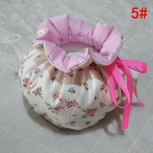 French Romatic Style White Floral Pink Ribbon Home Teapot Keep Warm Insulation Cover Cotton Quilted Teapot Dust-proof Cover