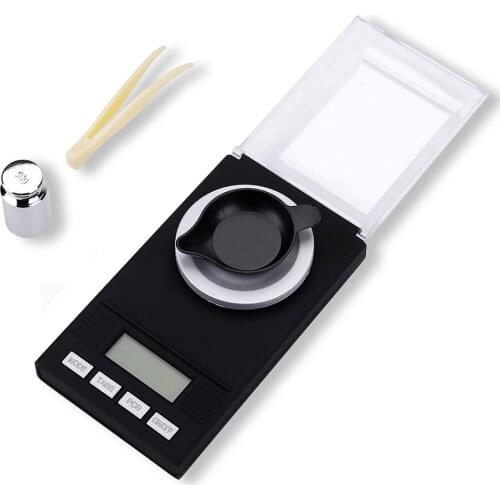 Digital Milligram Pocket Scale 50g/0.001g Mini Jewelry Gold Powder Weigh Scales with Calibration Weights Tweezers Weighing Pans