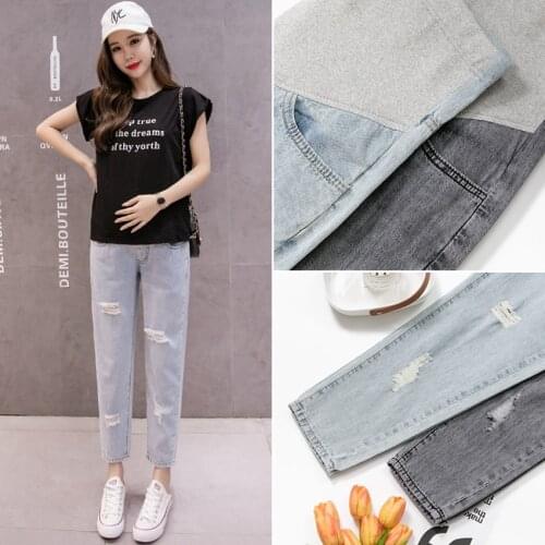 Pregnant womens jeans spring and autumn pregnant women casual baggy pants loose belly lift nine-point pants maternity clothes