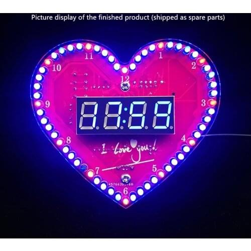 Electronic clock heart-shaped water lamp Love heart shape creative DIY production kit Electronic production parts creative gifts
