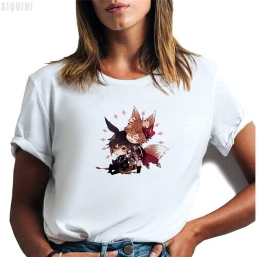 Genshin Impact T Shirts Women Fashion Tops Oversized Zhongli Tartaglia Fischl Bedou Hutao Harajuku Short Sleeves Men Unisex Game