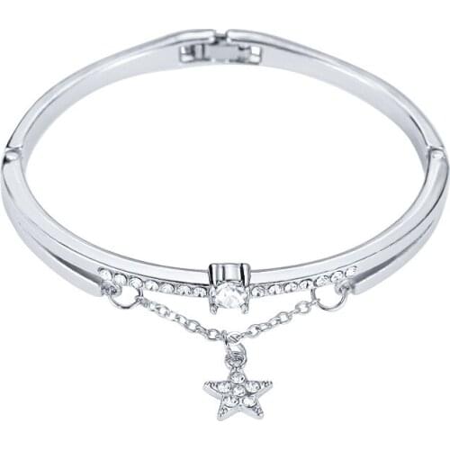 HF JEL Women Bracelets Rose Gold Silver Color Love Shining Star Rhinestone Bangle Bracelets Fashion Jewelry for Women 2020