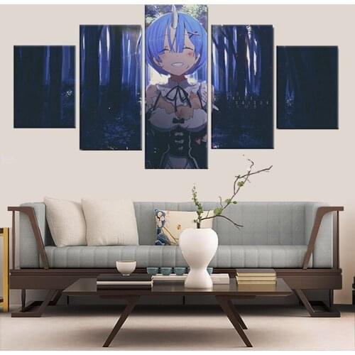 Hd print Anime Girl Rem 5 Panel Canvas wall Art Paintings Re Zero Poster for Living Room Home Decoration frame
