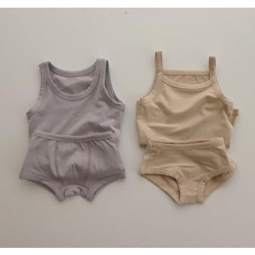 7673 Baby Clothes Home Underwear Summer 2021 Baby Boy Suit Vest+Short Baby Girl Clothing Set Suspender Vest Underpants Set