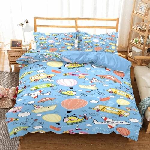 Cartoon Vehicle Balloon Aircraft Bedding Sets Cars Kids Duvet Cover Set 3D Polyester Bed Linen Pillowcase 3pcs Home Bedclothes