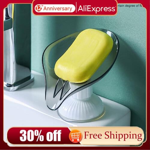 Leaf Shape Soap Box Soap Holder Dish For Bathroom Draining Plate Tray Large Suction Cup Bathroom Non-slip Drain Soap Storage Box