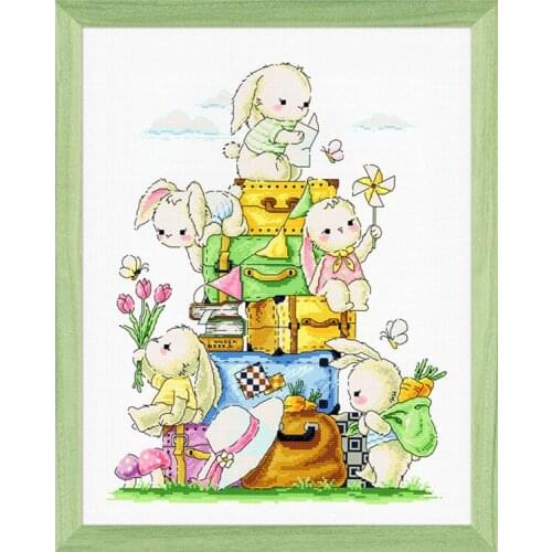 "Rabbit travel" cartoon counted & stamped cross stitch kit Diy high quality threads embroidery set needlewrok gift new diy