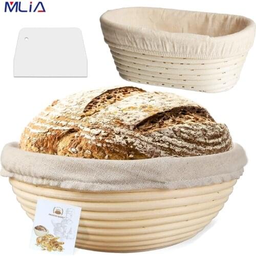 MLIA Oval Round Banneton Proofing Basket Sourdough Natural Rattan Basket Liner Bread Baking Includes Cloth Liner, Dough Scraper