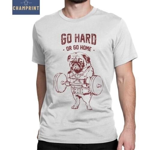 Go Hard Or Go Home Pug T-Shirts for Men Dog Animal Vintage Pure Cotton Tees Crew Neck Short Sleeve T Shirt Plus Size Clothing