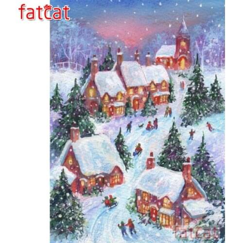 FATCAT Winter landscape house 5d diy diamond painting cross stitch full square round drill diamond embroidery sale AE3128