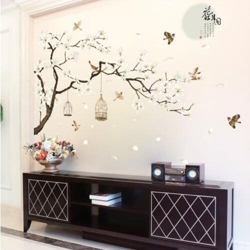 China Style Moon Plants Wall Sticker For Bedroom Window Door Room Decoration Plant Plane Mural Pastrol Removable Diy Wallposter