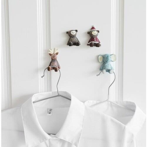 Wall Hanging Hook Cartoon Animals Storage Hook Free Nail Single Wall Hooks Decorative Home Decor Wall Hook Key Xmas Holder