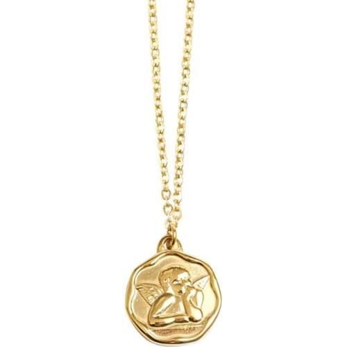Stainless Steel Gold Angel Baby Relief Coin Disc Women Pendant Necklace Jewelry Minimalism Gift For Him