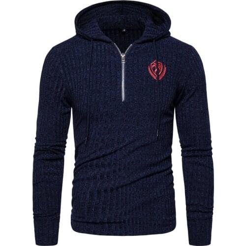 2020 New Fashion Knitted Slim Fit Hoodies Men Sweatshirt Male Hoody Embroidery Zipper Collar Solid Hoodie Mens Clothing