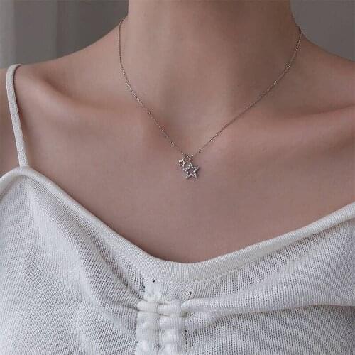 OBEAR New Creative Short Clavicle Chain Star Choker Necklace for Women Silver Plated Zircon Necklaces Female Jewelry