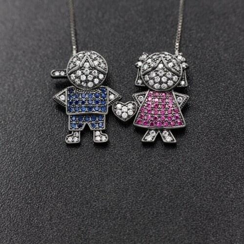 Boy And Girl Pendant Necklaces For women Gift Multi-color Cubic Zirconia Child Pendant Necklaces Womens fashion Jewelry Colar