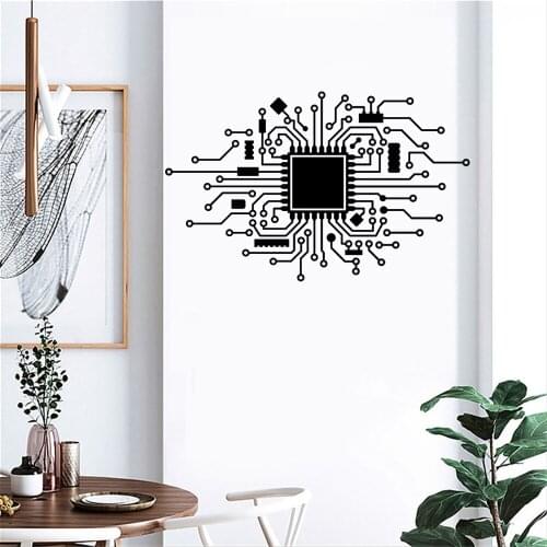 Circuit Board Technology Wall Sticker Computer Cpu ES Wall Decal For Music Producer Hacker Gamer Bedroom Vinyl DW11464
