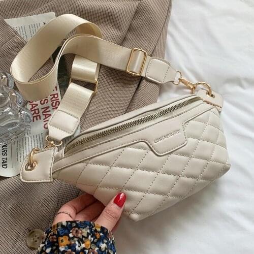 Simple Casual Rhombic Embroidered Thread Waist Bag Female2021new Fashion Wide Shoulder Strap Textured One-shoulder Messenger Bag