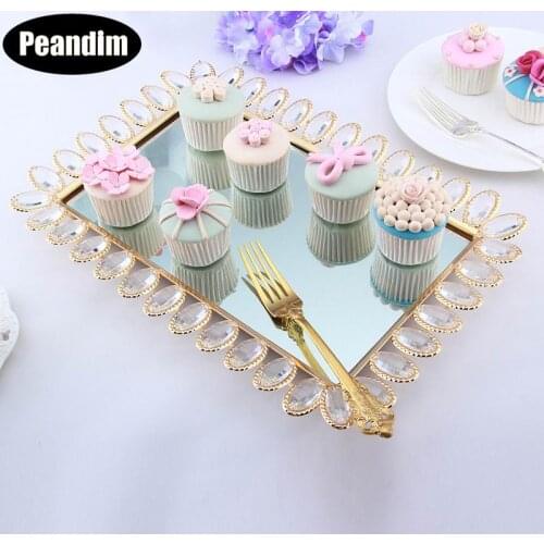 PEANDIM Crystal Plates Cake Stand Mirror Cupcake Dessert Display Decoration Tools Wedding Party Birthday Tray Home Storage Tray