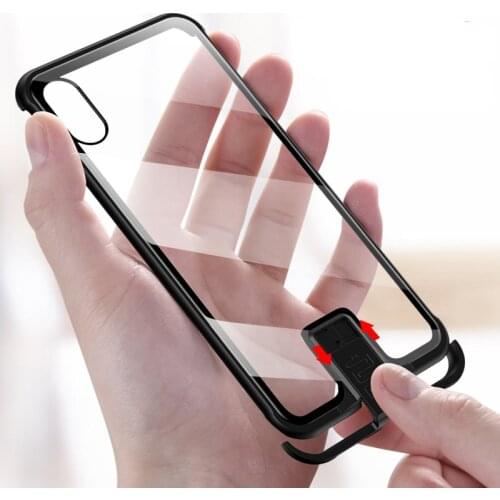 R-just Push Pull Metal Frame For iPhone XR XS Max Case Aluminum Bumper Tempered Glass Cover on For iPhone X XS 7 8 Plus Cases