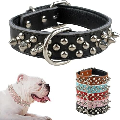 Adjustable Leather Studded Rivet Dog Collar Durable Spiked Dog Collars Necklace For Small Medium Dogs Pitbull Boxer Black S M L