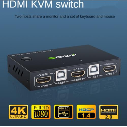 KVM Switch HDMI-compatible 4 Port Box with USB Hub Port 4K HDMI 2.0 KVM Switcher Support Wireless Keyboard and Mouse Connections