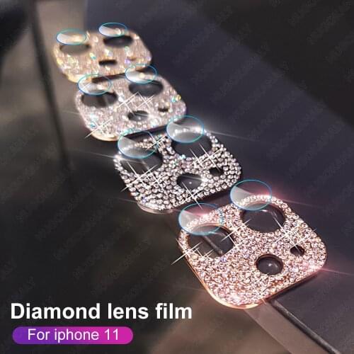 Luxury 3D Crystal Glitter Camera Lens Glass + Protective Case for Iphone 12 Mini 11 Pro Max Camera Lens Screen Protector Film