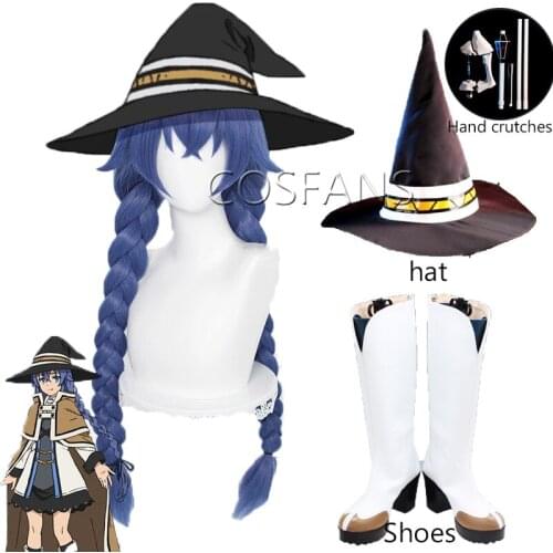 Roxy Migurdia Cosplay Jobless Reincarnation Mushoku Tensei Cosplay 88cm Blue Wig Cosplay Anime Wigs Shoes hat cane Props