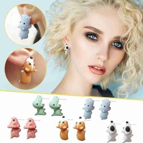 Handmade Polymer Clay Dinosaur Stud Earrings Fashion Cute Cartoon 3d Animal Earrings For Women Girl Kids Jewelry Gift
